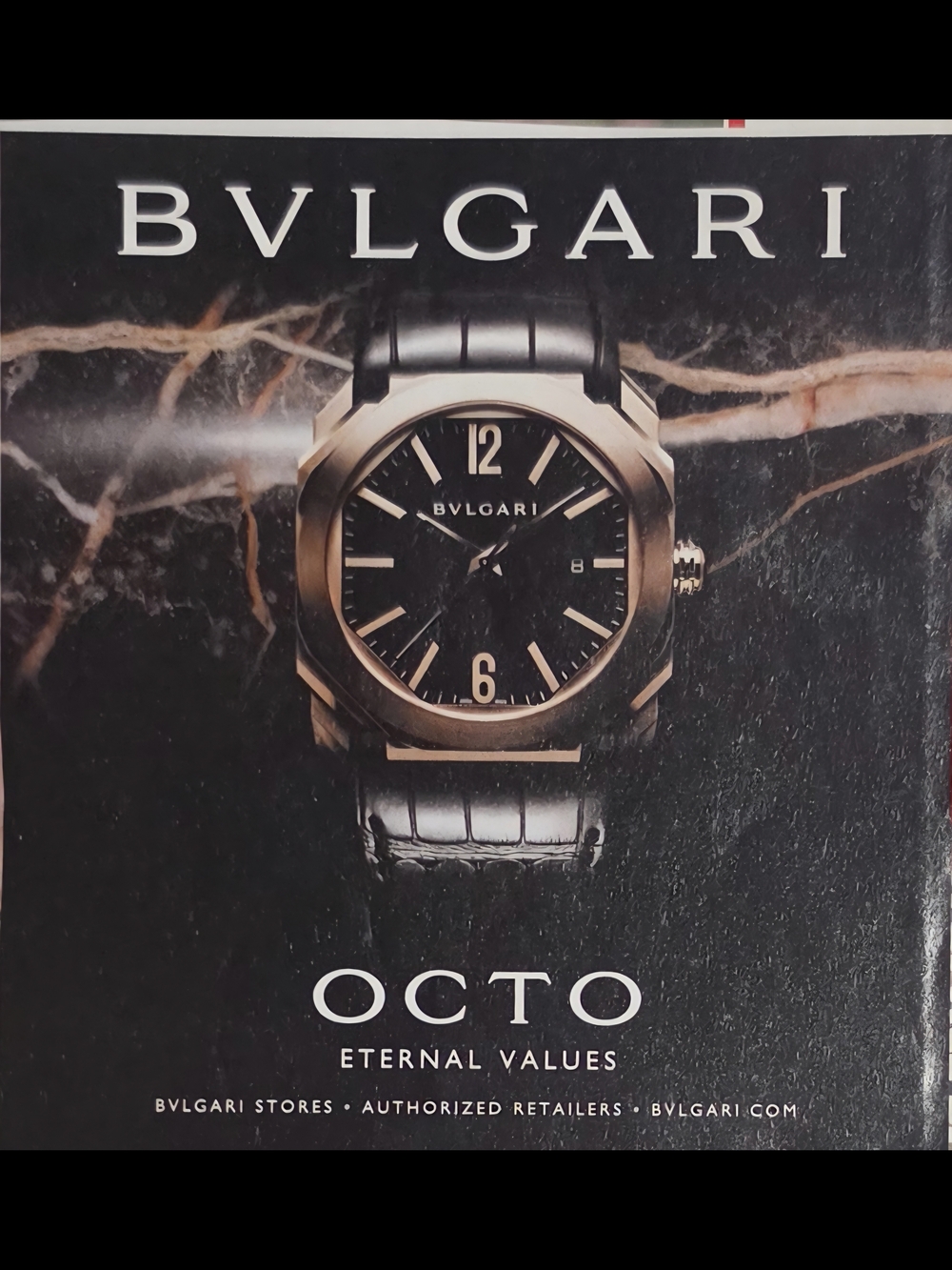 Classic Bulgari Octo Black Dial with Gold-Tone Case Rare Print Ad